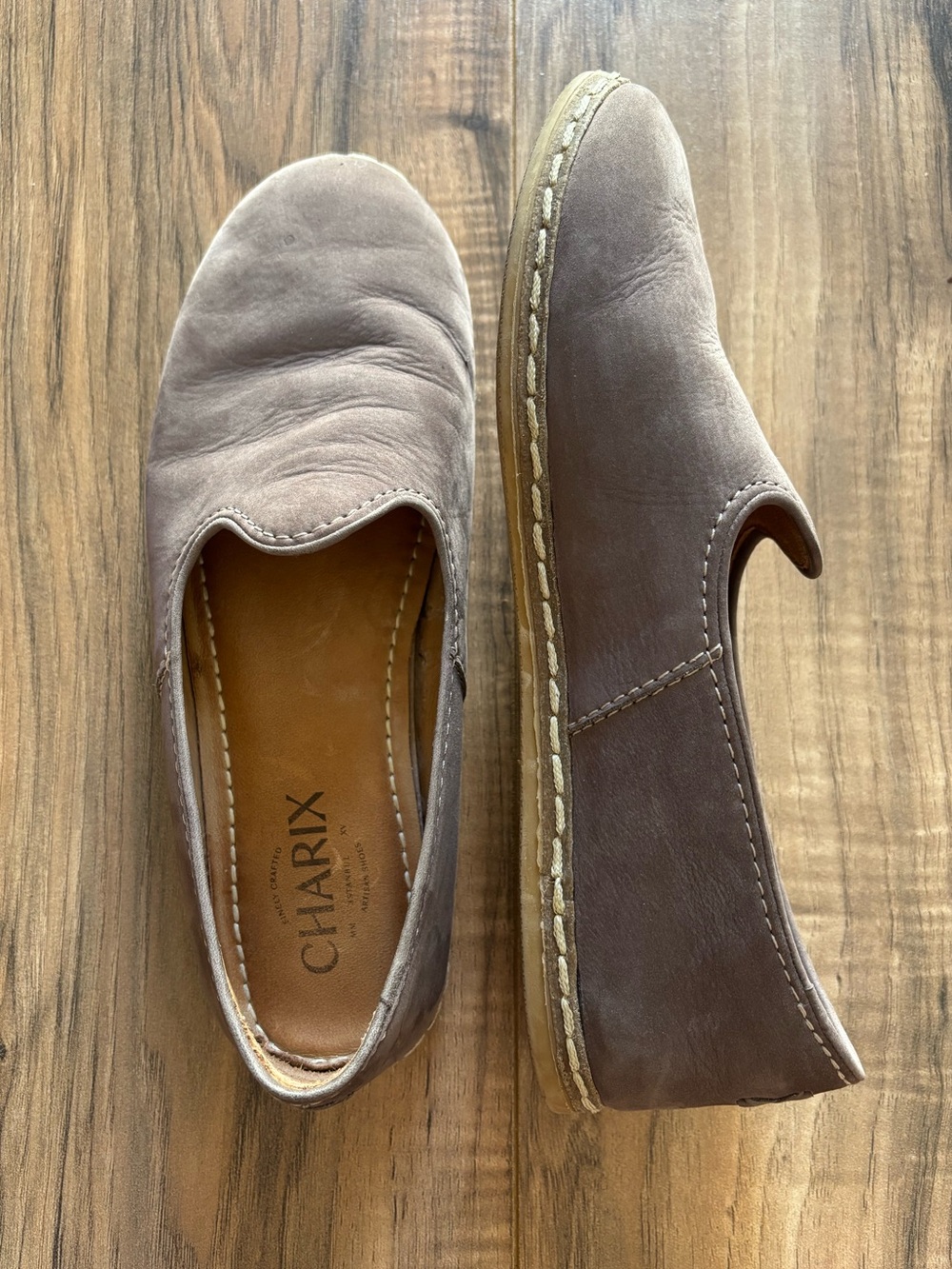 Charix Gray Nubuck Leather Slip-On Loafers Mules Women's Euro Size 37, US 6-6.5